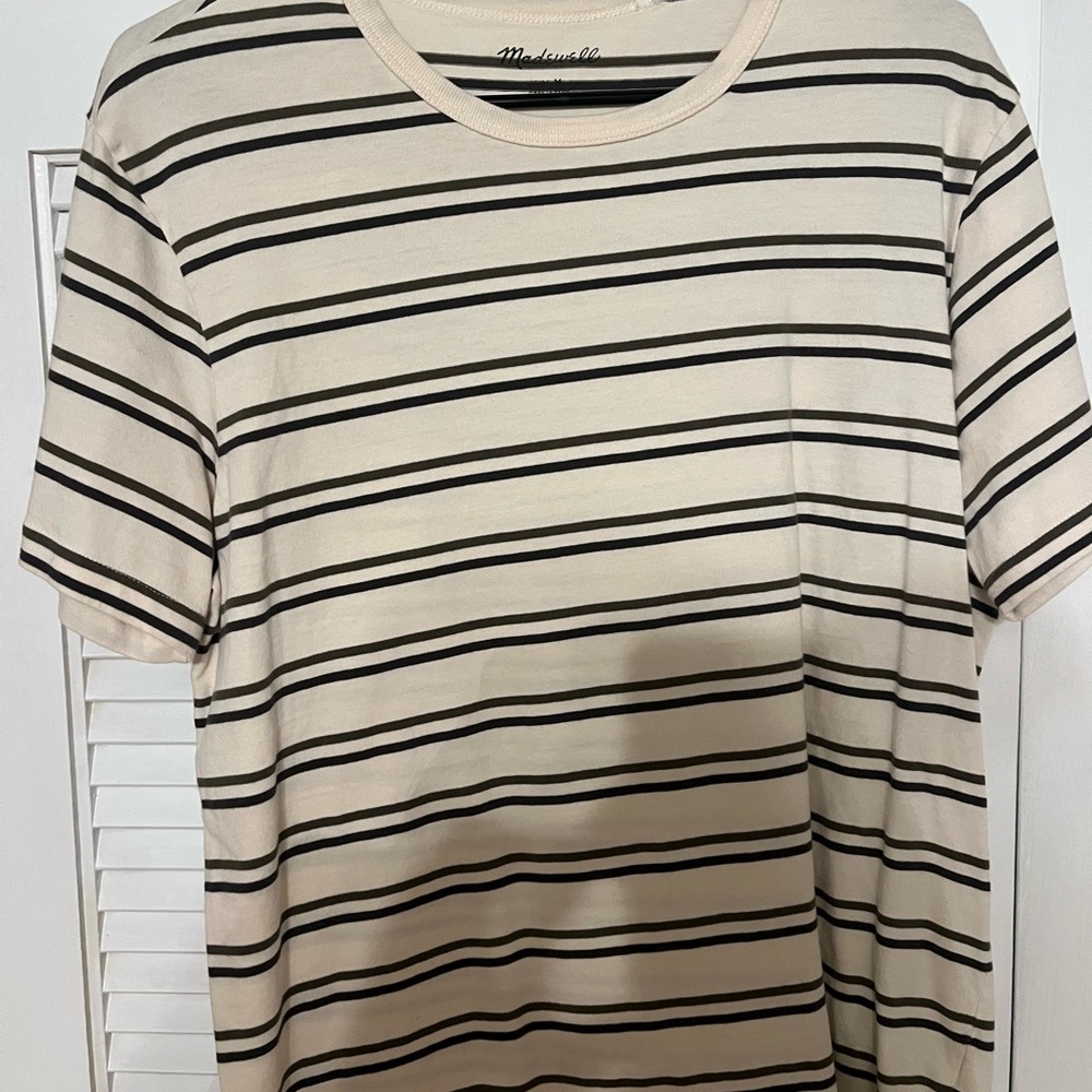 Madewell Black and Cream Striped Short Sleeve Tee